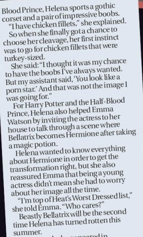 Helena Bonham Carter Talks J.k. Rowling & Hermione In Daily Record 